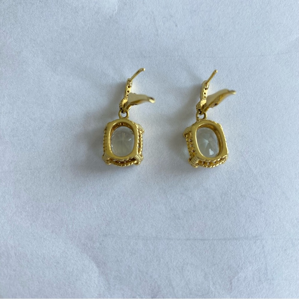 Judith Ripka 18K Gold, Diamond & Prasiolite Drop dangle Earrings. Signed - Picture 7 of 11
